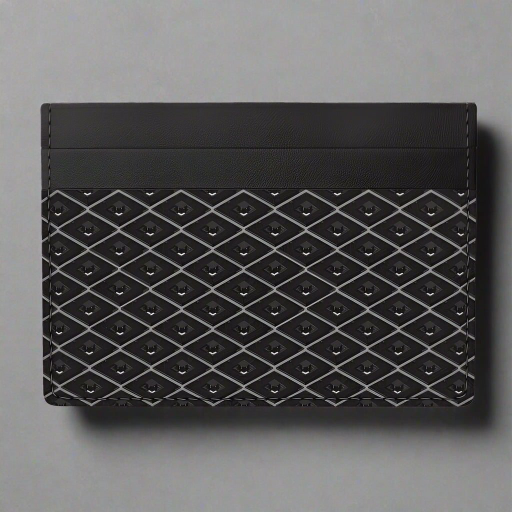 Diamond Pattern Leather Card Case in Black