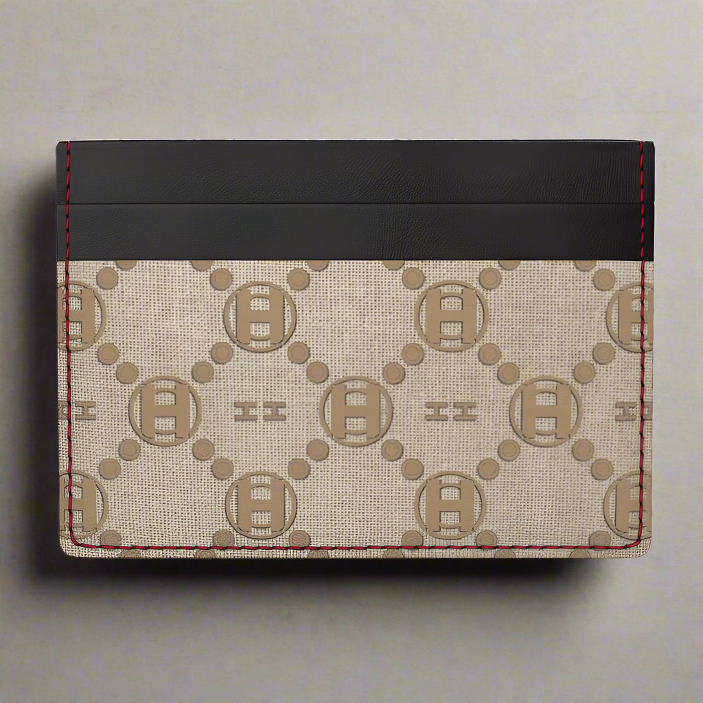 Beige Signature Leather Card Case