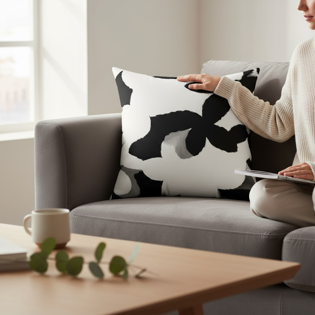 Fiore Nera Designer Throw Pillow