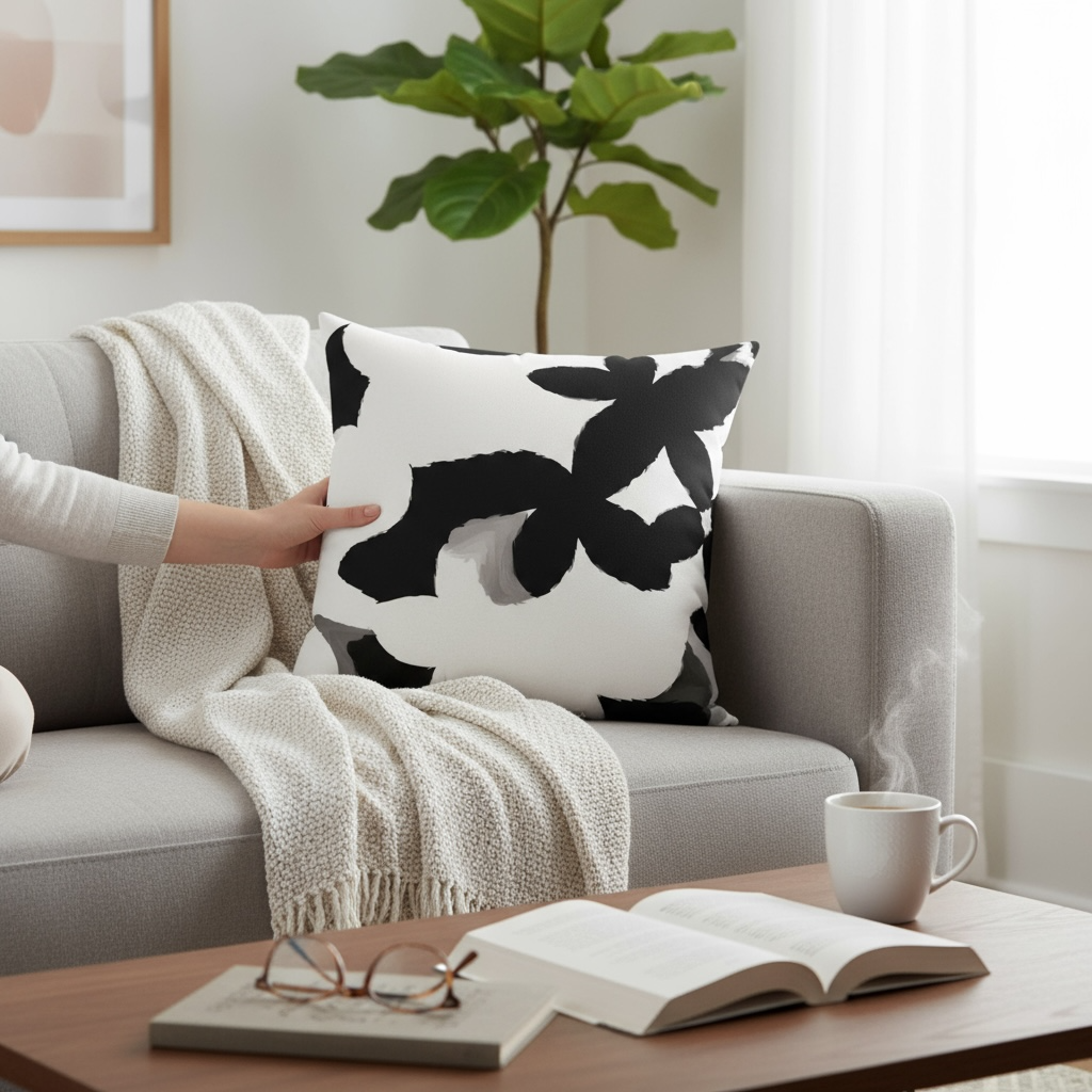 Fiore Nera Designer Throw Pillow