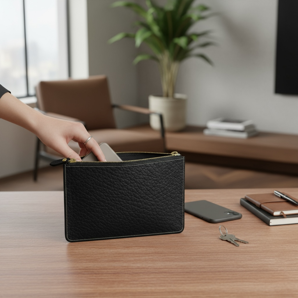 Black Essential Leather Pouch