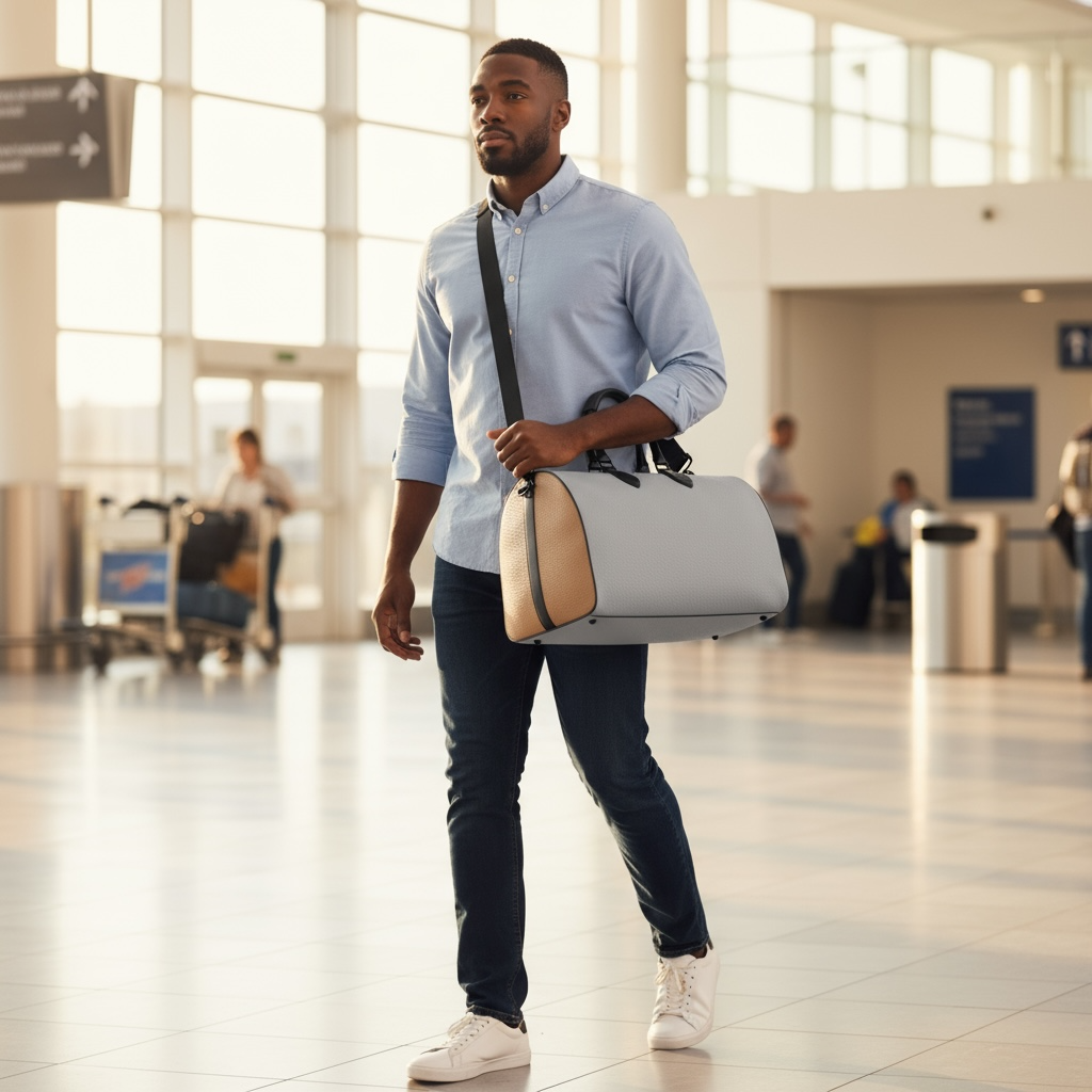 Gray Beige Traveler Duffle Bag