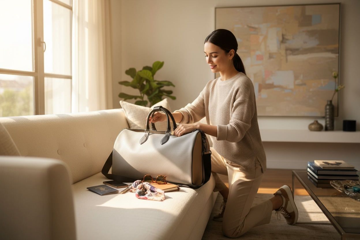 Gray Beige Traveler Duffle Bag