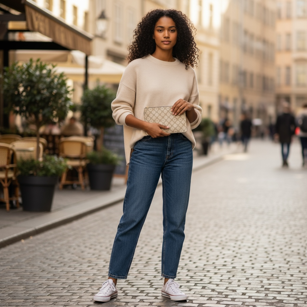 Beige Signature Essential Leather Pouch